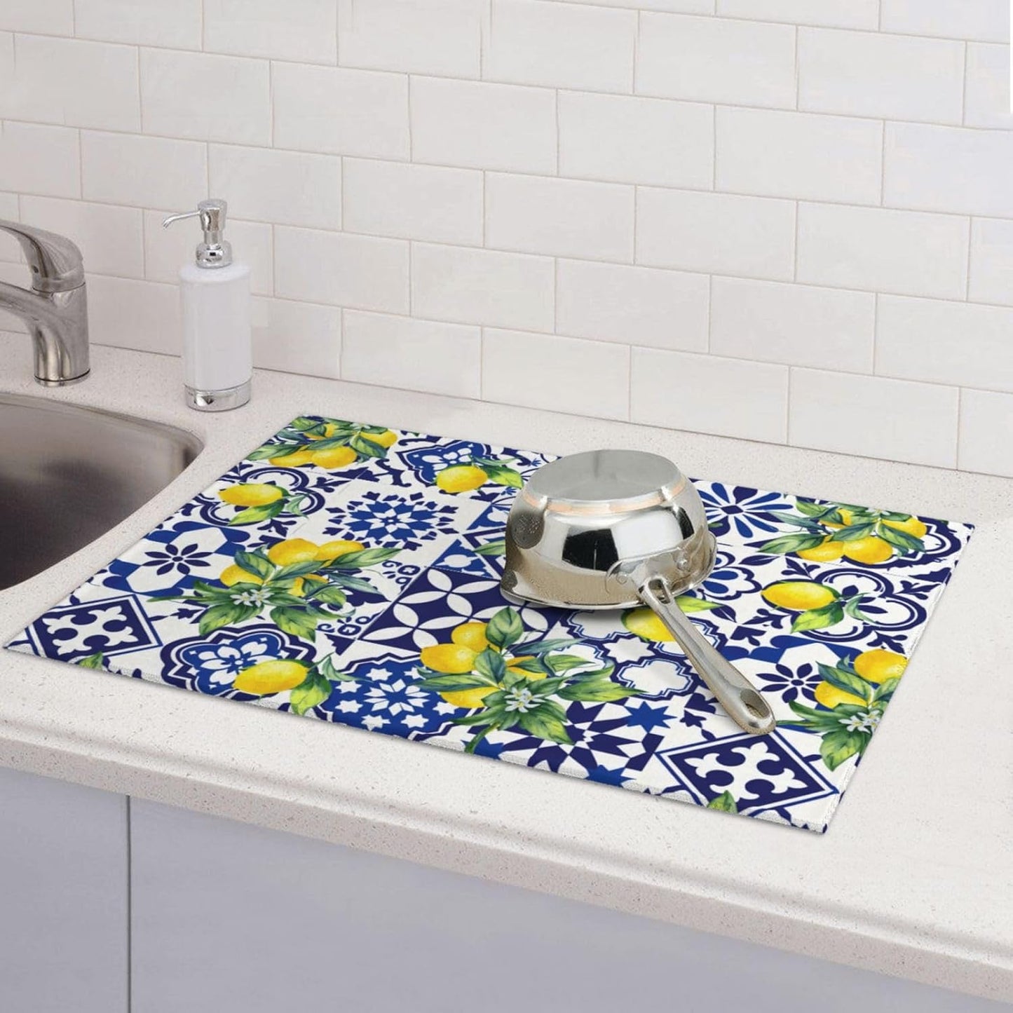 Lemon Mexican Tilt Dish Drying Mat For Kitchen Counter Absorbent Large Kitchen Fast Dry Pad Reusable Washable Protector Rack Large Mat 18 X 24
