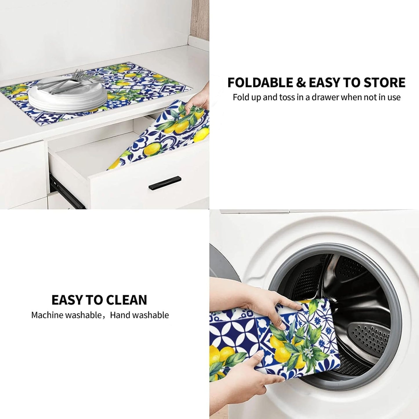 Lemon Mexican Tilt Dish Drying Mat For Kitchen Counter Absorbent Large Kitchen Fast Dry Pad Reusable Washable Protector Rack Large Mat 18 X 24