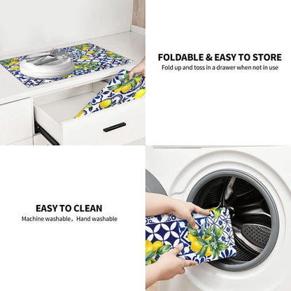 Lemon Mexican Tilt Dish Drying Mat For Kitchen Counter Absorbent Large Kitchen Fast Dry Pad Reusable Washable Protector Rack Large Mat 18 X 24