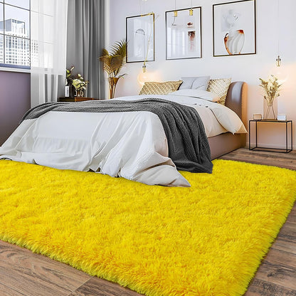 8x10 Large Area Rugs for Living Room, Ultra Soft Yellow Big Shag Rug for Bedroom Nursery, Modern Fluffy Plush Carpet for Girls Boys Kids Room Dorm Home Decor, Upgrade Non-Slip