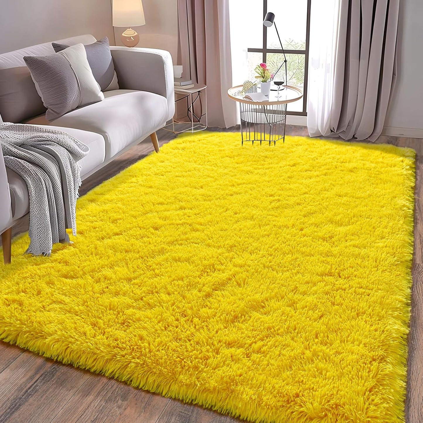 8x10 Large Area Rugs for Living Room, Ultra Soft Yellow Big Shag Rug for Bedroom Nursery, Modern Fluffy Plush Carpet for Girls Boys Kids Room Dorm Home Decor, Upgrade Non-Slip
