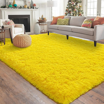 8x10 Large Area Rugs for Living Room, Ultra Soft Yellow Big Shag Rug for Bedroom Nursery, Modern Fluffy Plush Carpet for Girls Boys Kids Room Dorm Home Decor, Upgrade Non-Slip