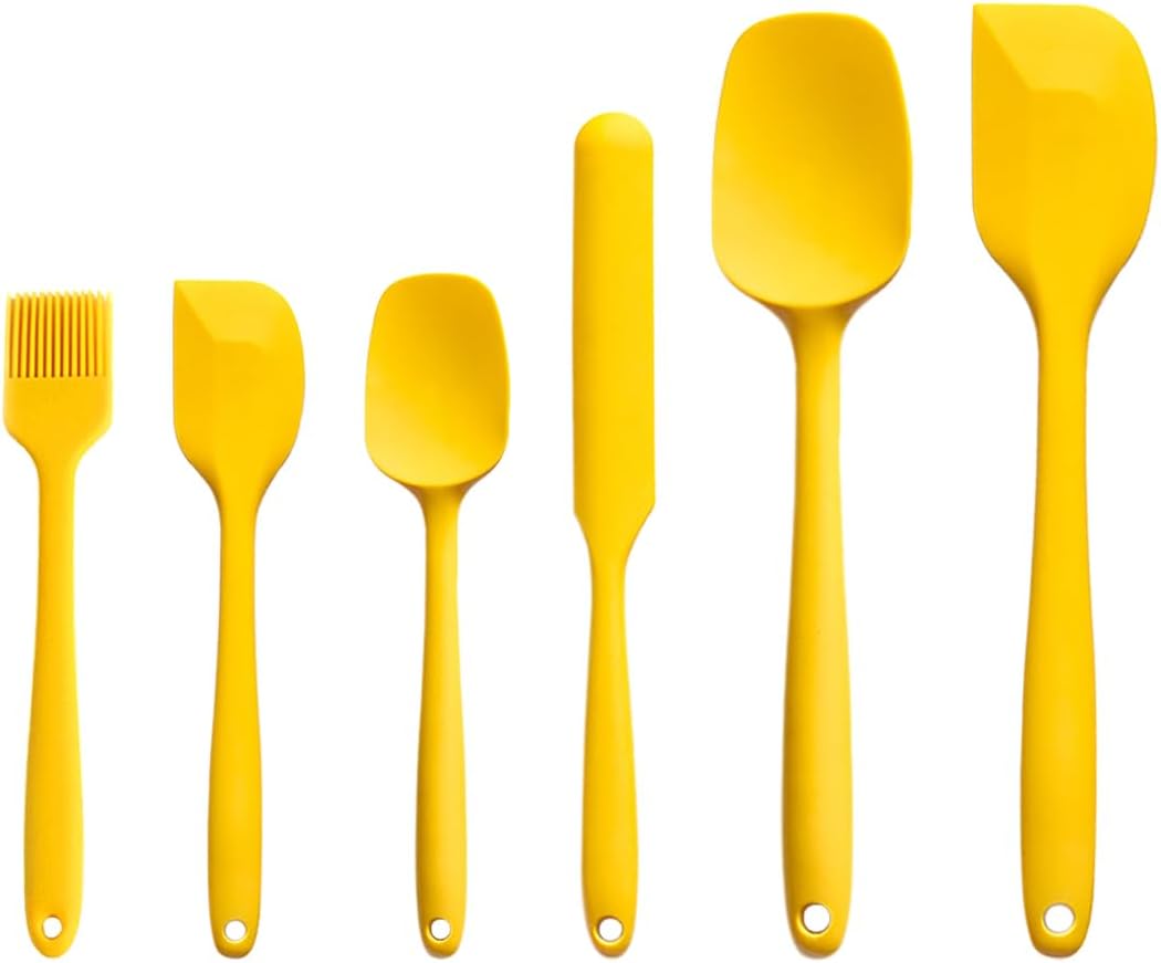 Silicone Spatula Set 6 Pieces High Heat Resistant Kitchen Scraper Spatulas,One-Pieces Seamless Design for Scraping,Cooking,Baking,Mixing Yellow