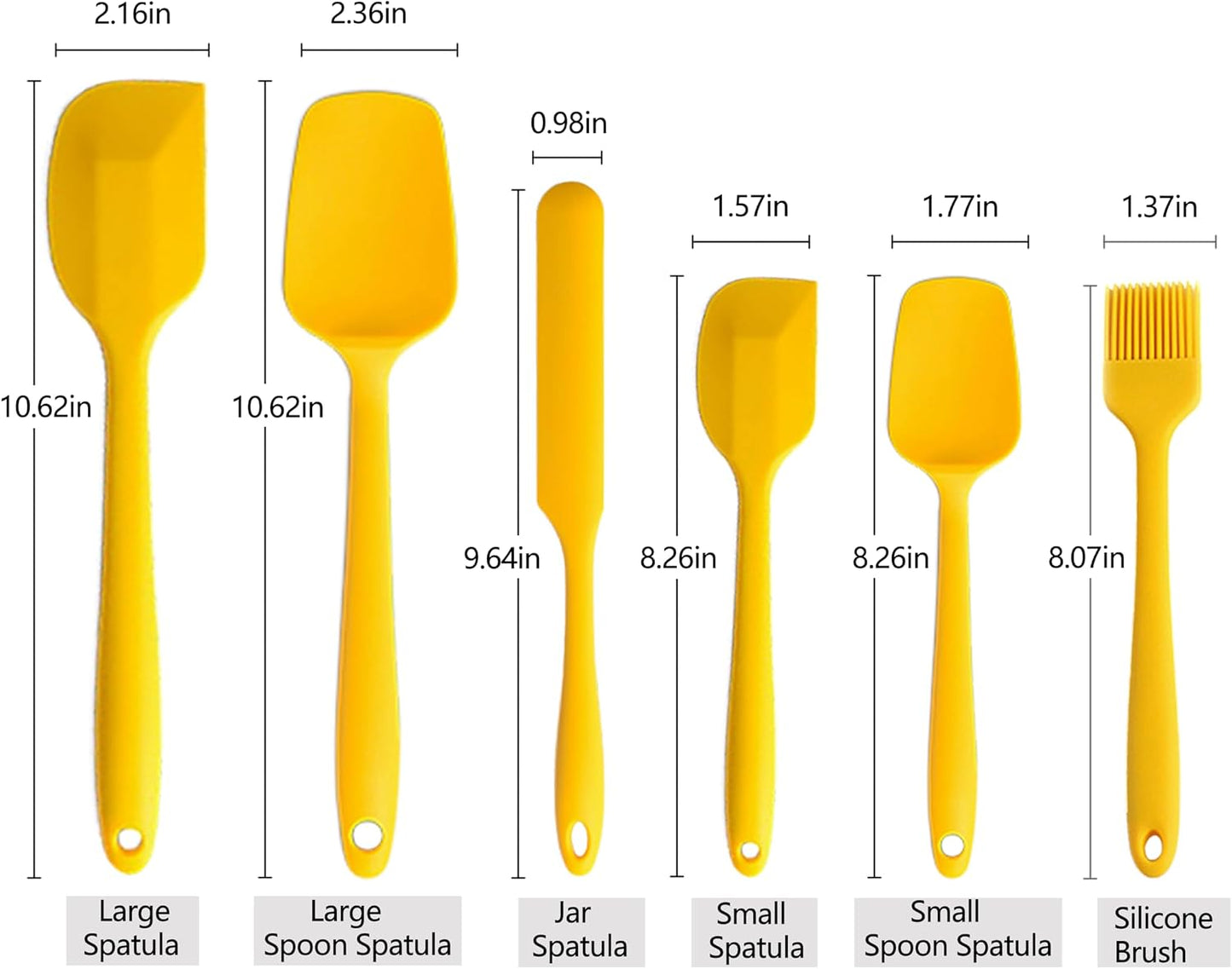 Silicone Spatula Set 6 Pieces High Heat Resistant Kitchen Scraper Spatulas,One-Pieces Seamless Design for Scraping,Cooking,Baking,Mixing Yellow