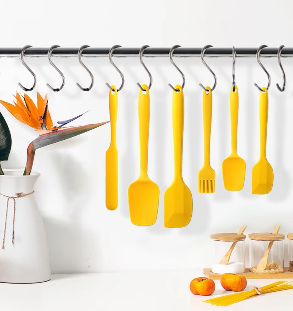 Silicone Spatula Set 6 Pieces High Heat Resistant Kitchen Scraper Spatulas,One-Pieces Seamless Design for Scraping,Cooking,Baking,Mixing Yellow