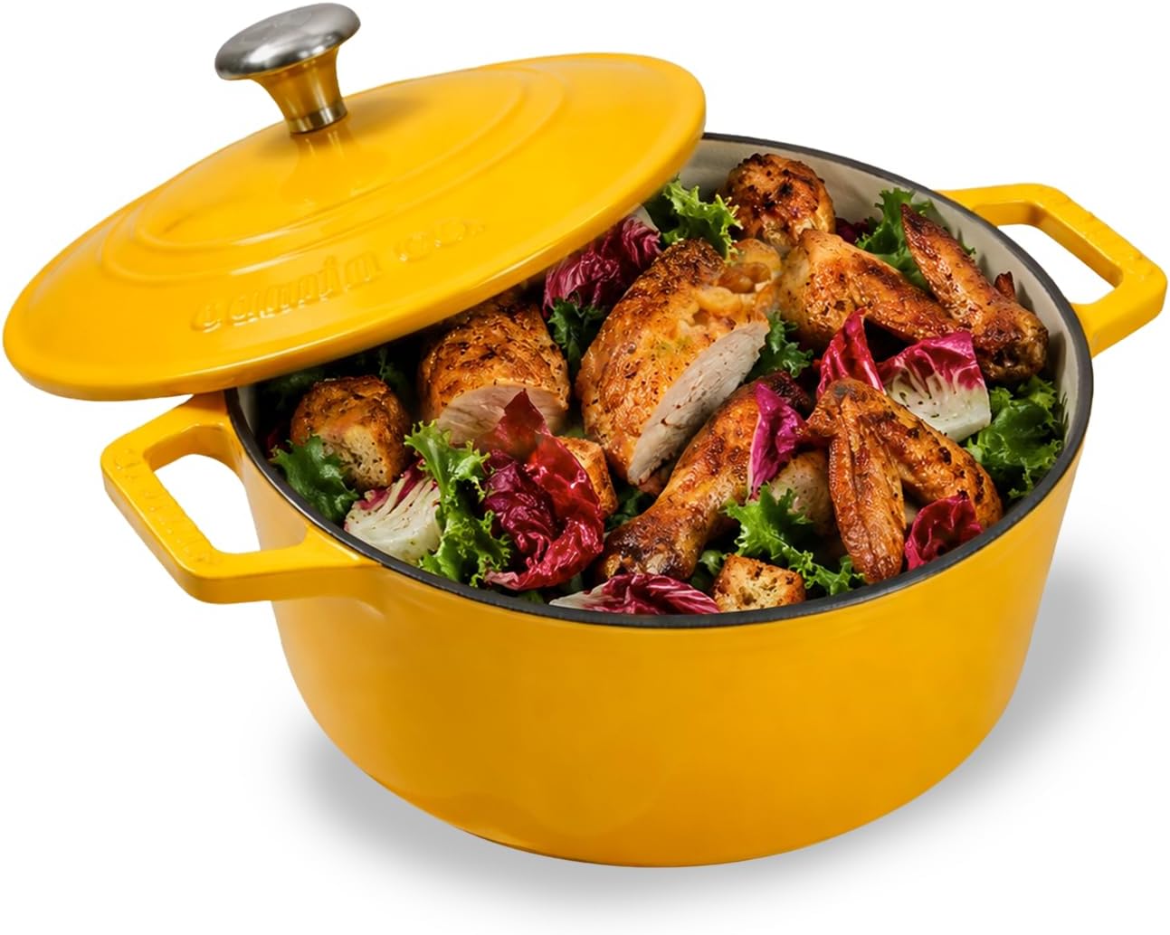 . Enameled Cast Iron Dutch Oven with Lid, 4 QT Heavy Duty Casserole Pot – Non Toxic PFAS Free Cookware – Oven Safe Bread & Soup Pot – 4 Layer Enamel Coating Cast Iron Pot (Mustard, 9.4 Inch)