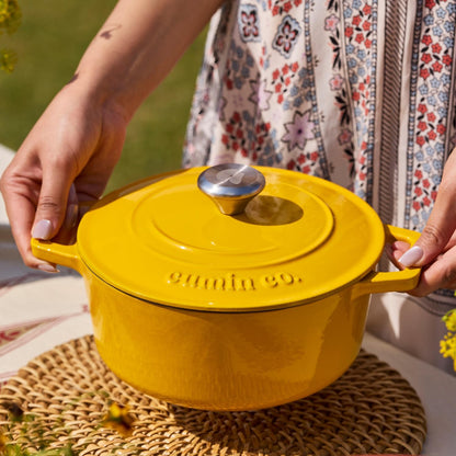 . Enameled Cast Iron Dutch Oven with Lid, 4 QT Heavy Duty Casserole Pot – Non Toxic PFAS Free Cookware – Oven Safe Bread & Soup Pot – 4 Layer Enamel Coating Cast Iron Pot (Mustard, 9.4 Inch)