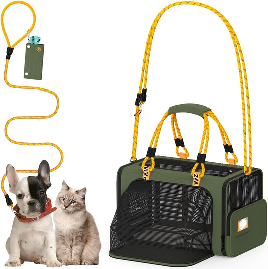 PAWZIDEA Expandable Pet Carrier Airline Approved, 18"×11"×11" Small Dog Carriers, Collapsible Top-Load Cat Carrier for 2 Cats Under Seat, Soft-Sided Puppy & Animal Travel Bag, ID Card, Up to 15lbs