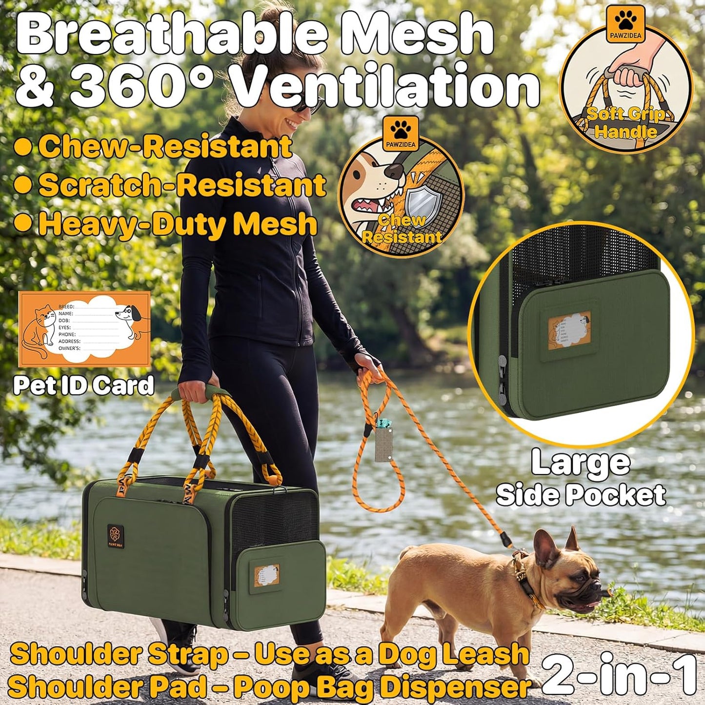 PAWZIDEA Expandable Pet Carrier Airline Approved, 18"×11"×11" Small Dog Carriers, Collapsible Top-Load Cat Carrier for 2 Cats Under Seat, Soft-Sided Puppy & Animal Travel Bag, ID Card, Up to 15lbs