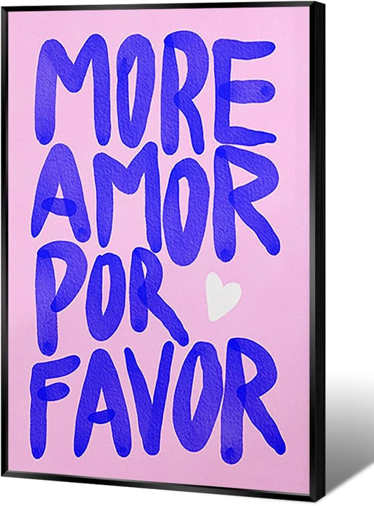 Vintage Quotes Poster Yellow More Amor Por Favor Wall Art Trendy Sunshine Decor Modern Love Canvas Prints Eclectic Positive Affirmation Posters for Women Bedroom Living Room Decor 12x16in Unframed