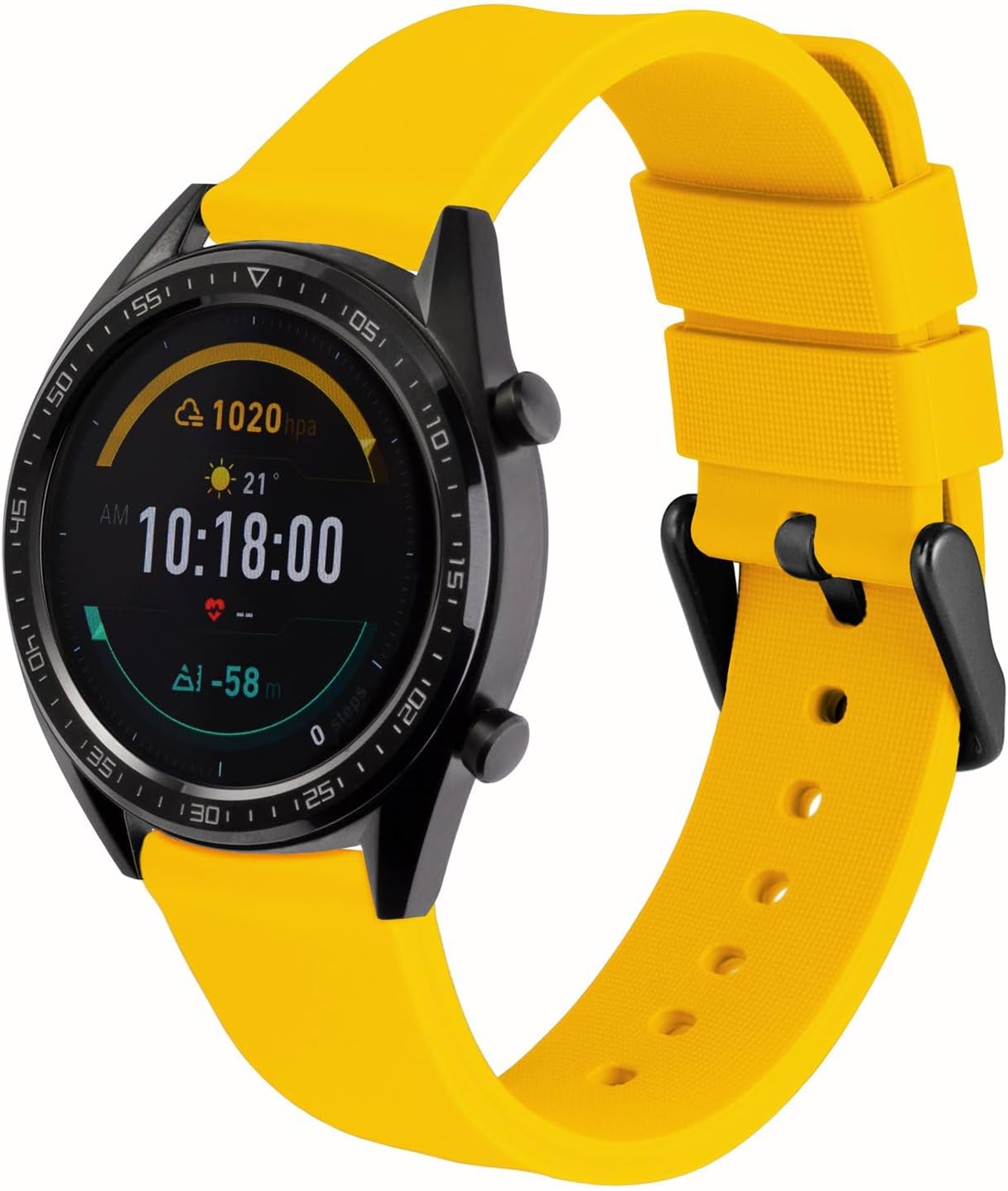WOCCI 16mm Silicone Watch Band, Quick Release Rubber Replacement Strap with Black Stainless Steel Buckle (Yellow)