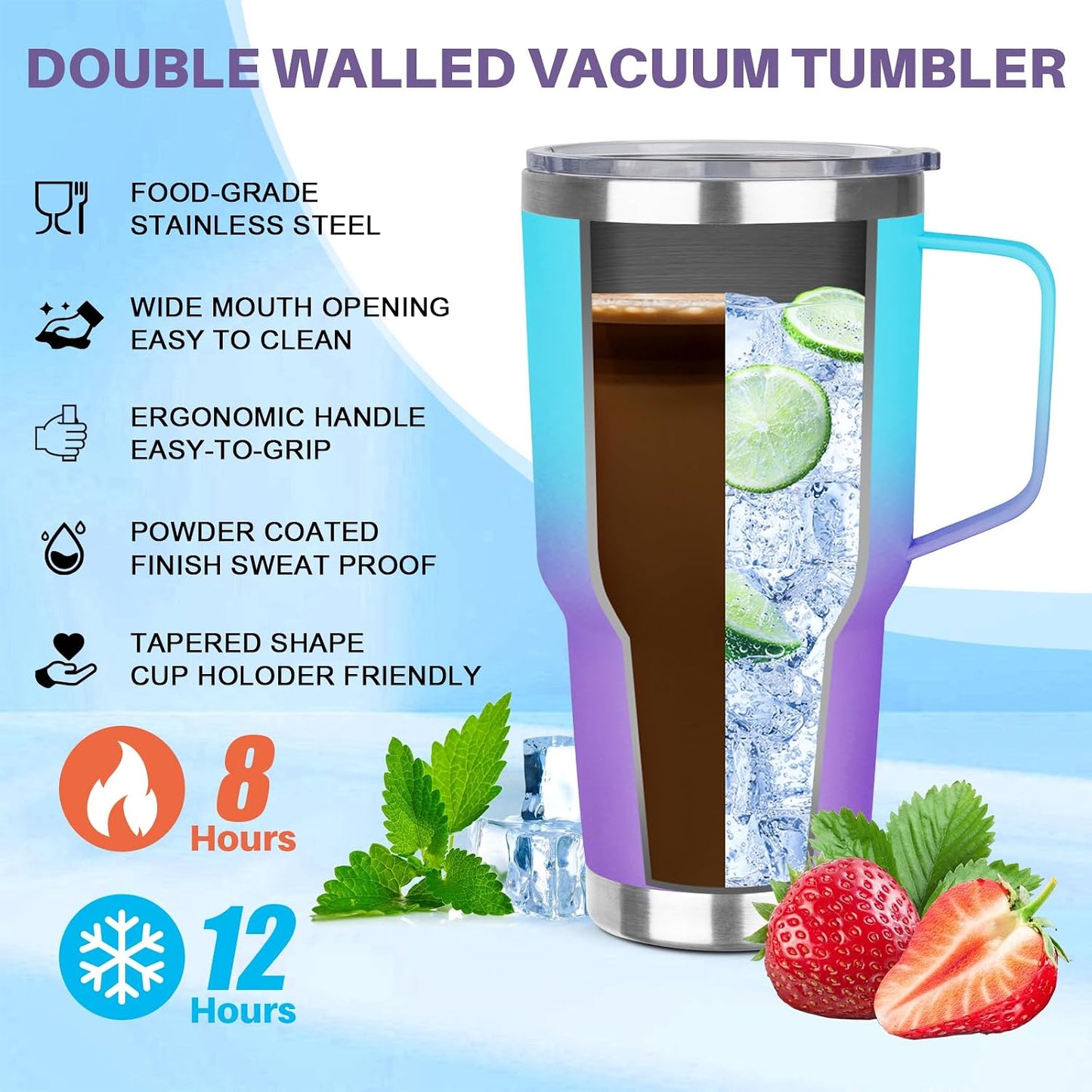 30 oz Tumbler with Handle, Stainless Steel Insulated Tumbler with Lid and Straw, Double Wall Vacuum Coffee Mug Tumbler, Insulated Coffee Thermal Cup for Cold and Hot (Yellow)