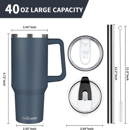 30 oz Tumbler with Handle, Stainless Steel Insulated Tumbler with Lid and Straw, Double Wall Vacuum Coffee Mug Tumbler, Insulated Coffee Thermal Cup for Cold and Hot (Yellow)
