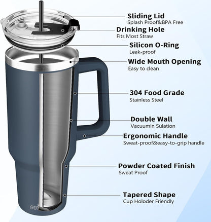 30 oz Tumbler with Handle, Stainless Steel Insulated Tumbler with Lid and Straw, Double Wall Vacuum Coffee Mug Tumbler, Insulated Coffee Thermal Cup for Cold and Hot (Yellow)
