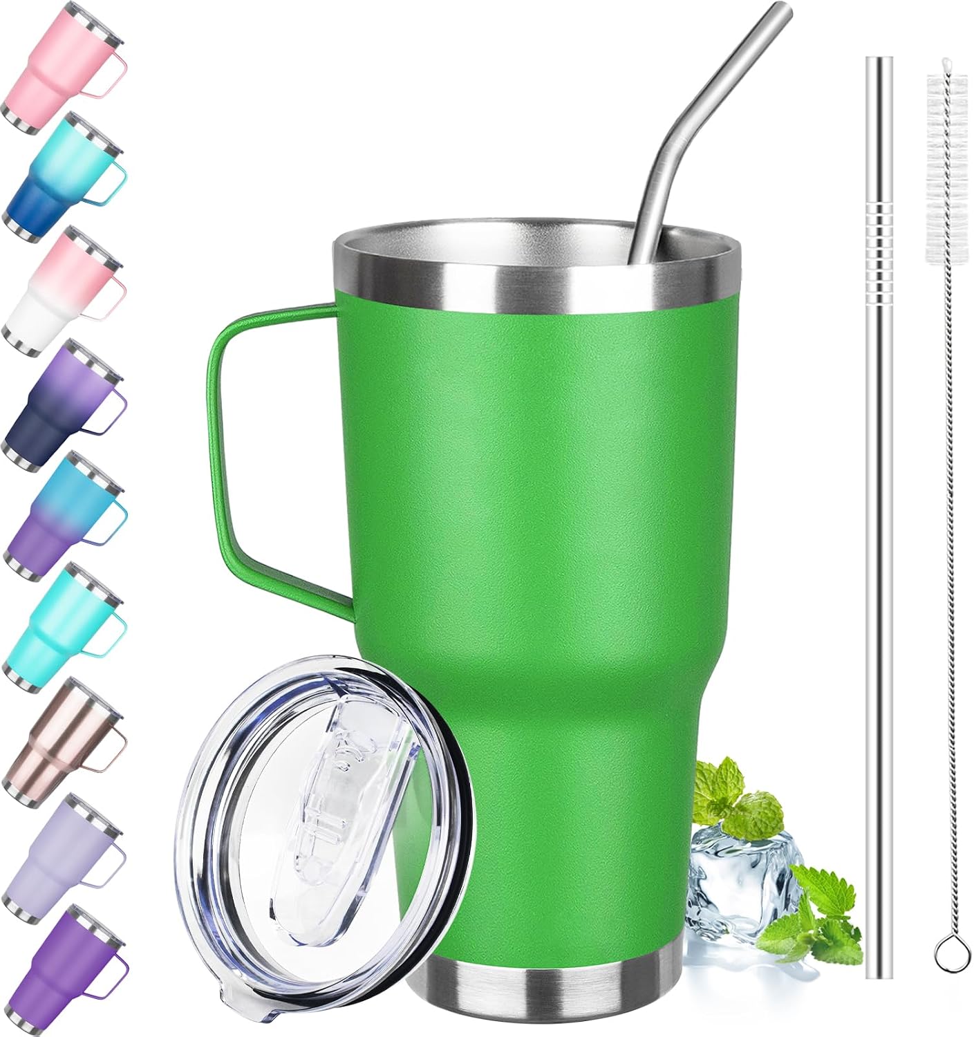 30 oz Tumbler with Handle, Stainless Steel Insulated Tumbler with Lid and Straw, Double Wall Vacuum Coffee Mug Tumbler, Insulated Coffee Thermal Cup for Cold and Hot (Yellow)