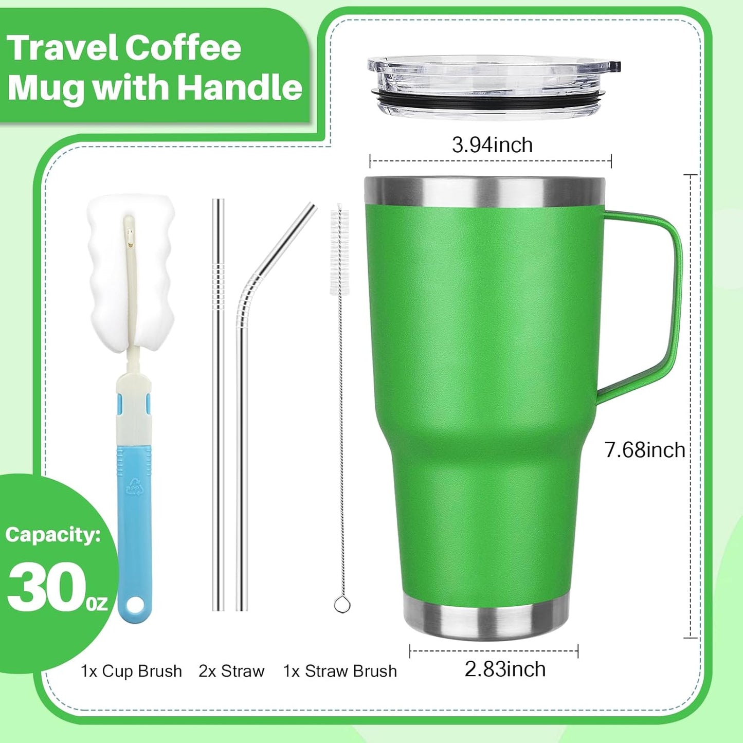 30 oz Tumbler with Handle, Stainless Steel Insulated Tumbler with Lid and Straw, Double Wall Vacuum Coffee Mug Tumbler, Insulated Coffee Thermal Cup for Cold and Hot (Yellow)