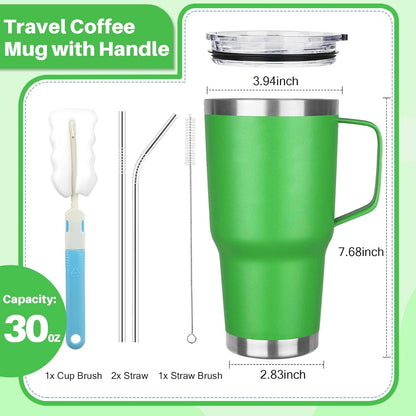 30 oz Tumbler with Handle, Stainless Steel Insulated Tumbler with Lid and Straw, Double Wall Vacuum Coffee Mug Tumbler, Insulated Coffee Thermal Cup for Cold and Hot (Yellow)