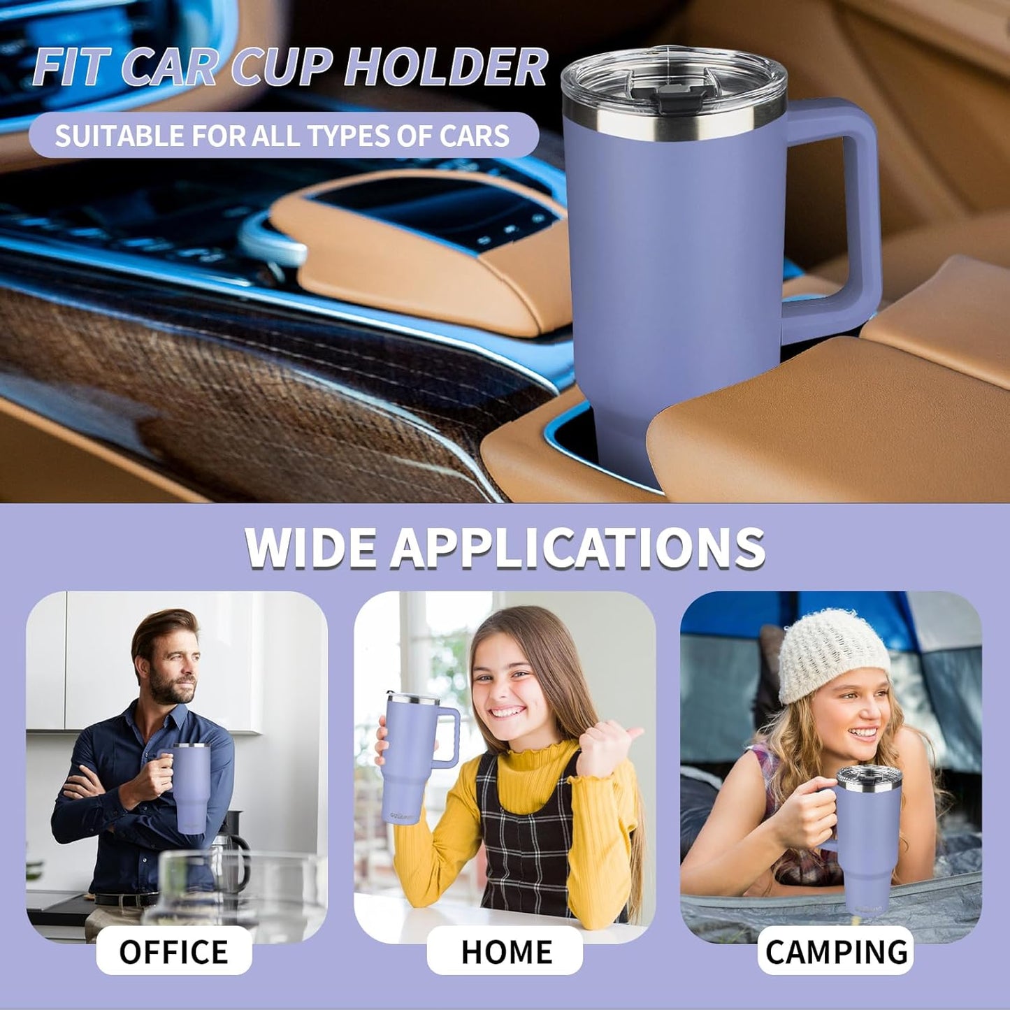 30 oz Tumbler with Handle, Stainless Steel Insulated Tumbler with Lid and Straw, Double Wall Vacuum Coffee Mug Tumbler, Insulated Coffee Thermal Cup for Cold and Hot (Yellow)