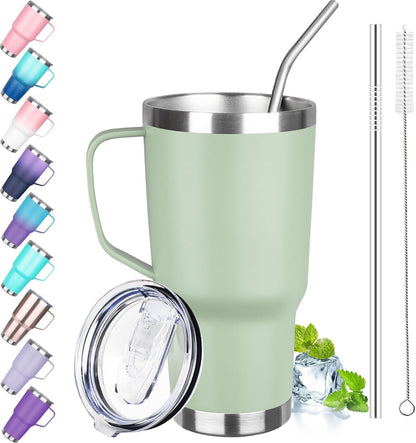 30 oz Tumbler with Handle, Stainless Steel Insulated Tumbler with Lid and Straw, Double Wall Vacuum Coffee Mug Tumbler, Insulated Coffee Thermal Cup for Cold and Hot (Yellow)