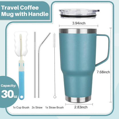 30 oz Tumbler with Handle, Stainless Steel Insulated Tumbler with Lid and Straw, Double Wall Vacuum Coffee Mug Tumbler, Insulated Coffee Thermal Cup for Cold and Hot (Yellow)