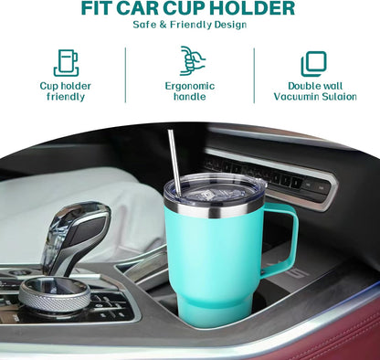 30 oz Tumbler with Handle, Stainless Steel Insulated Tumbler with Lid and Straw, Double Wall Vacuum Coffee Mug Tumbler, Insulated Coffee Thermal Cup for Cold and Hot (Yellow)