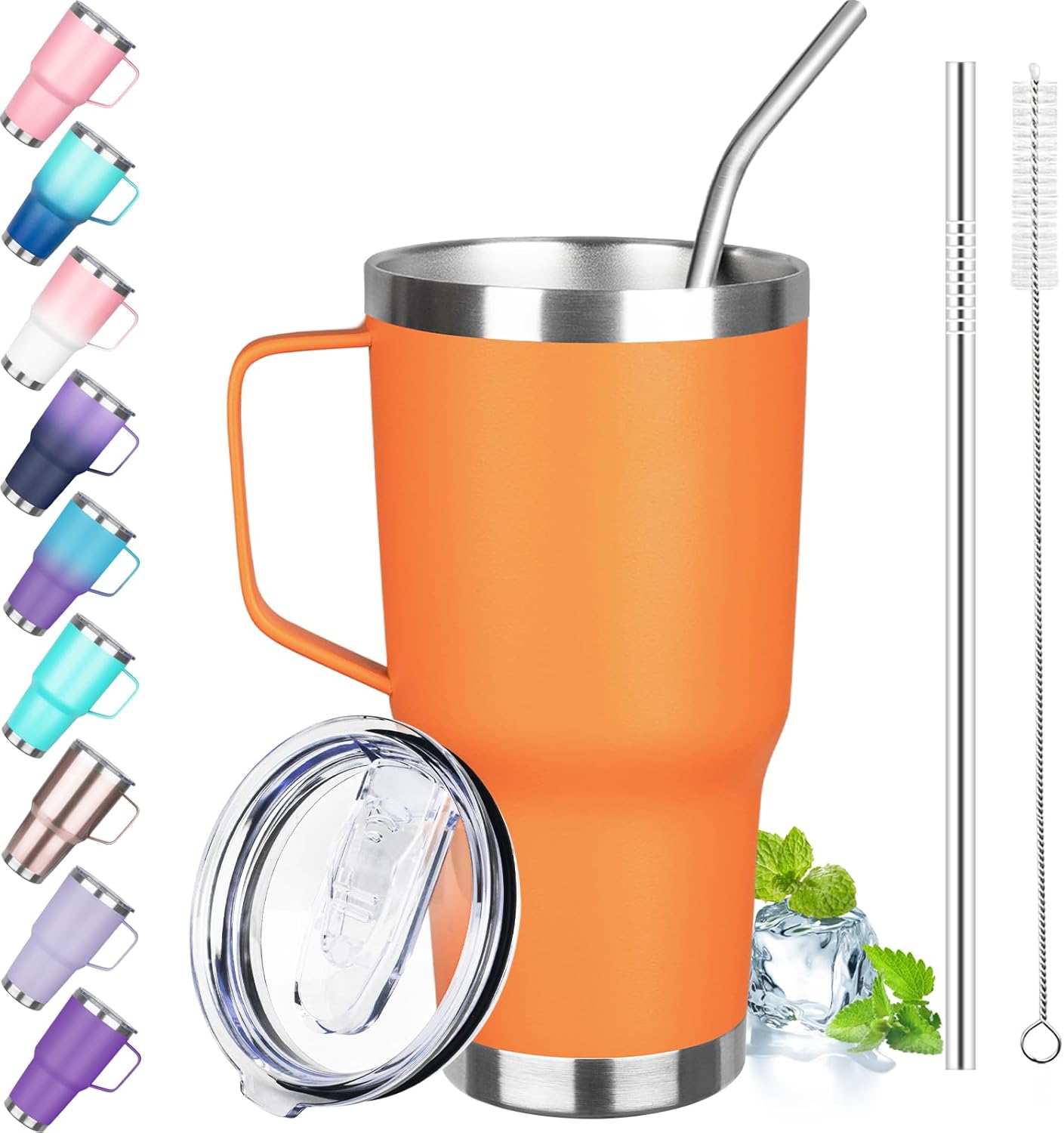 30 oz Tumbler with Handle, Stainless Steel Insulated Tumbler with Lid and Straw, Double Wall Vacuum Coffee Mug Tumbler, Insulated Coffee Thermal Cup for Cold and Hot (Yellow)