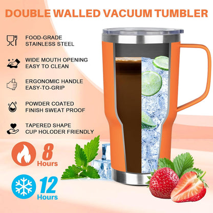 30 oz Tumbler with Handle, Stainless Steel Insulated Tumbler with Lid and Straw, Double Wall Vacuum Coffee Mug Tumbler, Insulated Coffee Thermal Cup for Cold and Hot (Yellow)
