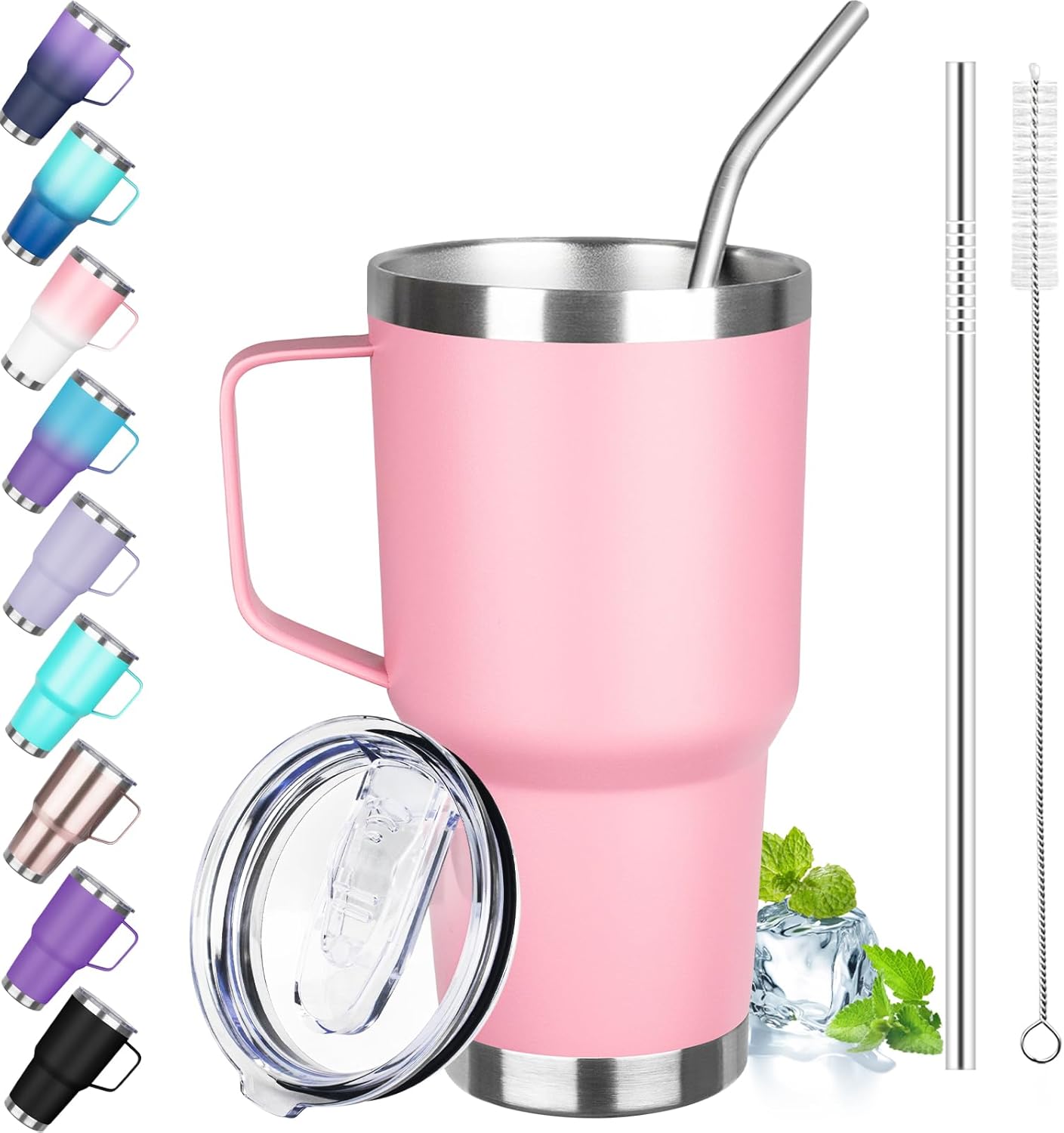 30 oz Tumbler with Handle, Stainless Steel Insulated Tumbler with Lid and Straw, Double Wall Vacuum Coffee Mug Tumbler, Insulated Coffee Thermal Cup for Cold and Hot (Yellow)