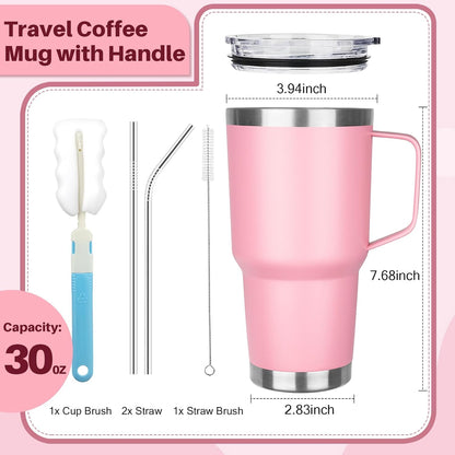 30 oz Tumbler with Handle, Stainless Steel Insulated Tumbler with Lid and Straw, Double Wall Vacuum Coffee Mug Tumbler, Insulated Coffee Thermal Cup for Cold and Hot (Yellow)