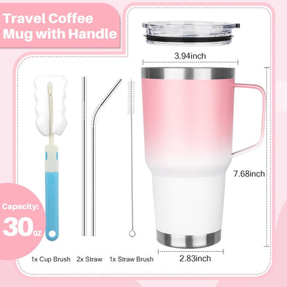 30 oz Tumbler with Handle, Stainless Steel Insulated Tumbler with Lid and Straw, Double Wall Vacuum Coffee Mug Tumbler, Insulated Coffee Thermal Cup for Cold and Hot (Yellow)