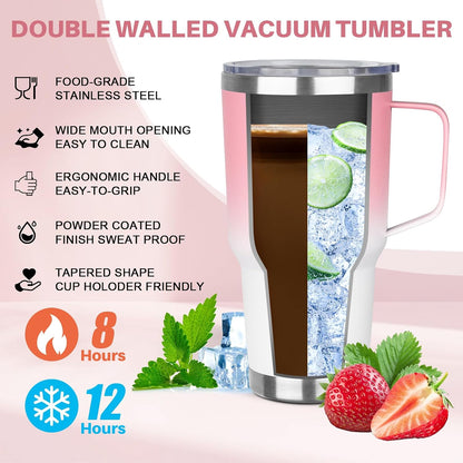 30 oz Tumbler with Handle, Stainless Steel Insulated Tumbler with Lid and Straw, Double Wall Vacuum Coffee Mug Tumbler, Insulated Coffee Thermal Cup for Cold and Hot (Yellow)