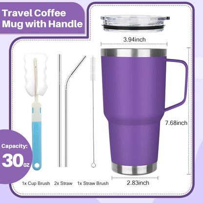 30 oz Tumbler with Handle, Stainless Steel Insulated Tumbler with Lid and Straw, Double Wall Vacuum Coffee Mug Tumbler, Insulated Coffee Thermal Cup for Cold and Hot (Yellow)