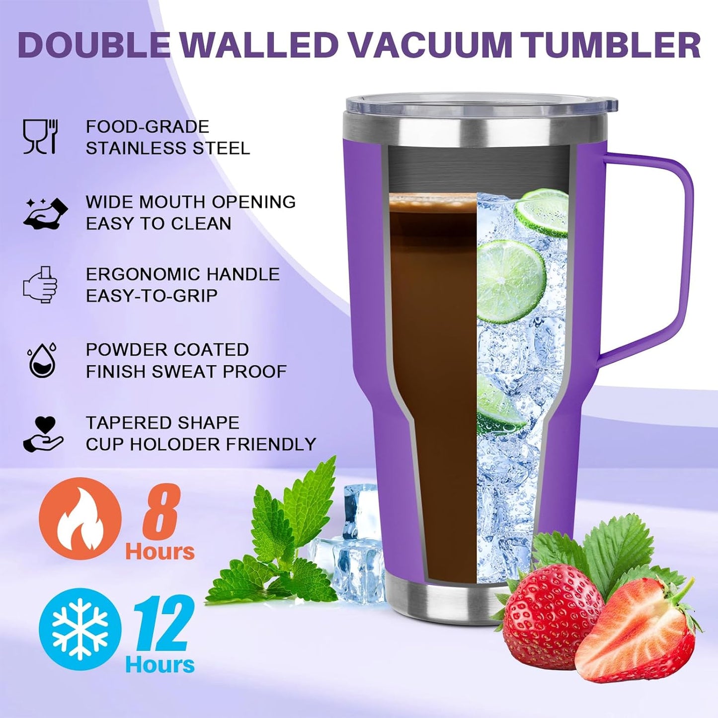 30 oz Tumbler with Handle, Stainless Steel Insulated Tumbler with Lid and Straw, Double Wall Vacuum Coffee Mug Tumbler, Insulated Coffee Thermal Cup for Cold and Hot (Yellow)