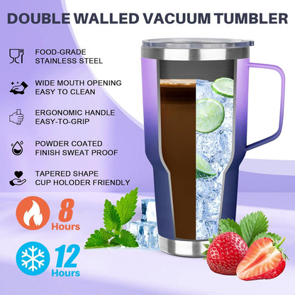 30 oz Tumbler with Handle, Stainless Steel Insulated Tumbler with Lid and Straw, Double Wall Vacuum Coffee Mug Tumbler, Insulated Coffee Thermal Cup for Cold and Hot (Yellow)