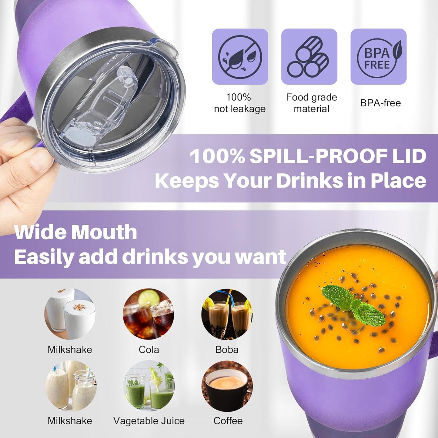 30 oz Tumbler with Handle, Stainless Steel Insulated Tumbler with Lid and Straw, Double Wall Vacuum Coffee Mug Tumbler, Insulated Coffee Thermal Cup for Cold and Hot (Yellow)