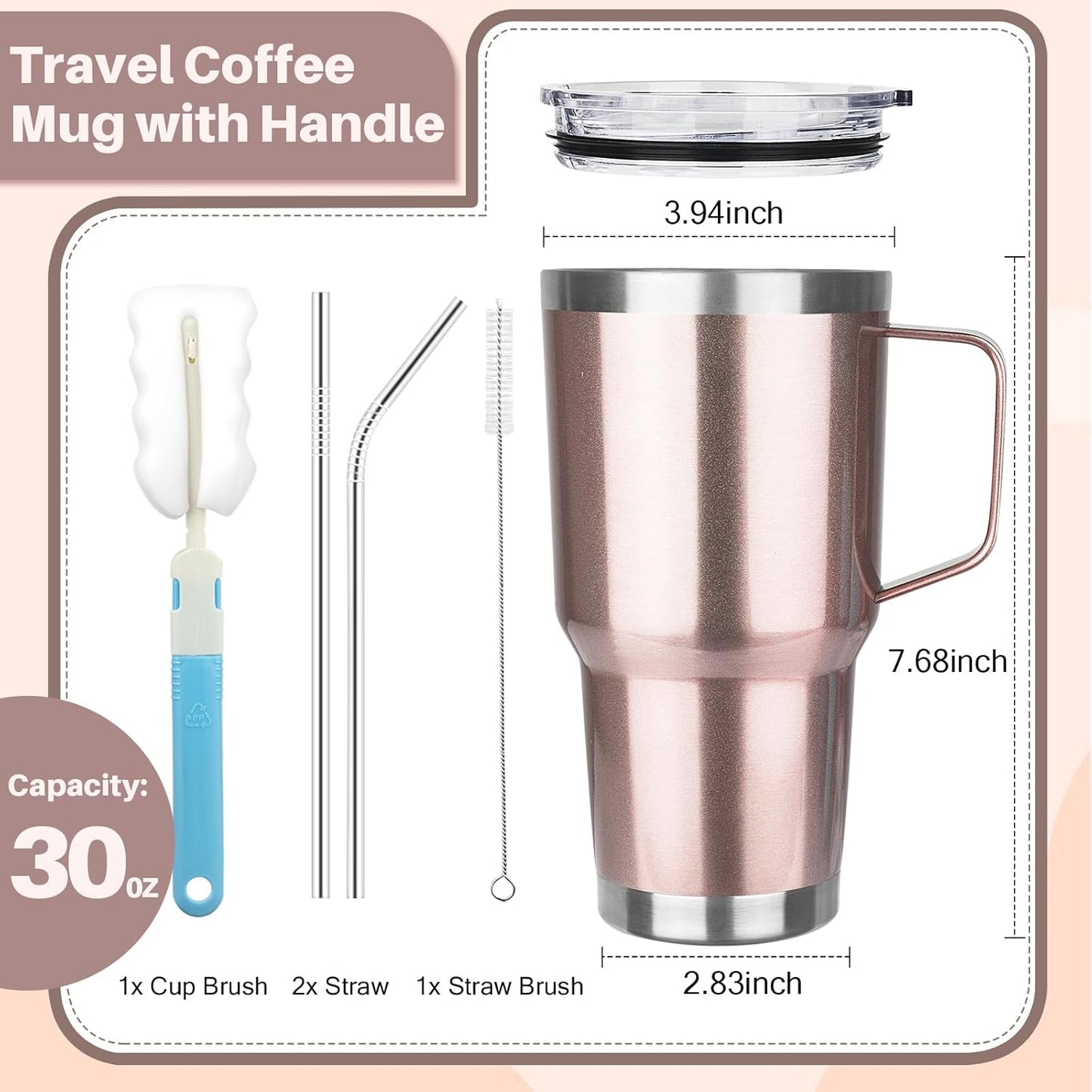 30 oz Tumbler with Handle, Stainless Steel Insulated Tumbler with Lid and Straw, Double Wall Vacuum Coffee Mug Tumbler, Insulated Coffee Thermal Cup for Cold and Hot (Yellow)