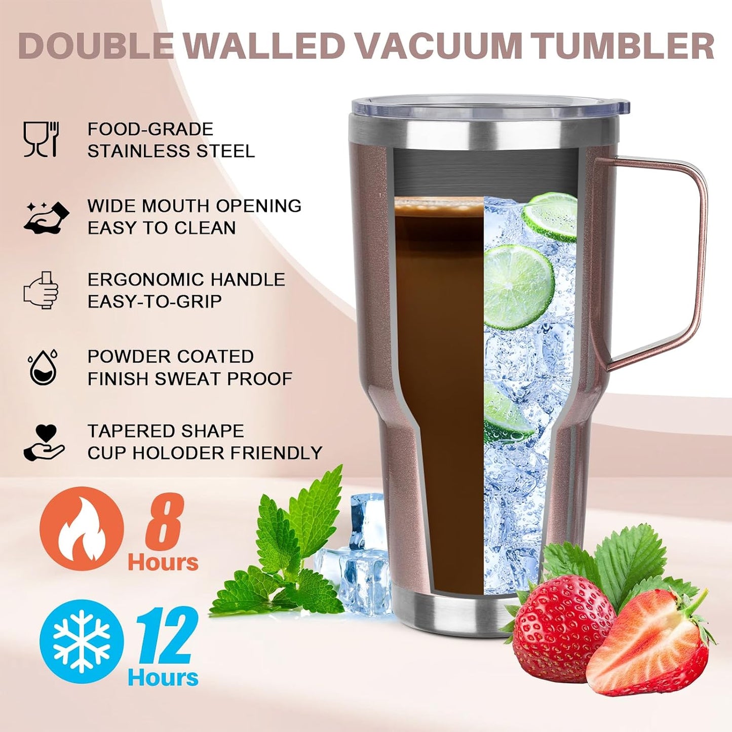 30 oz Tumbler with Handle, Stainless Steel Insulated Tumbler with Lid and Straw, Double Wall Vacuum Coffee Mug Tumbler, Insulated Coffee Thermal Cup for Cold and Hot (Yellow)