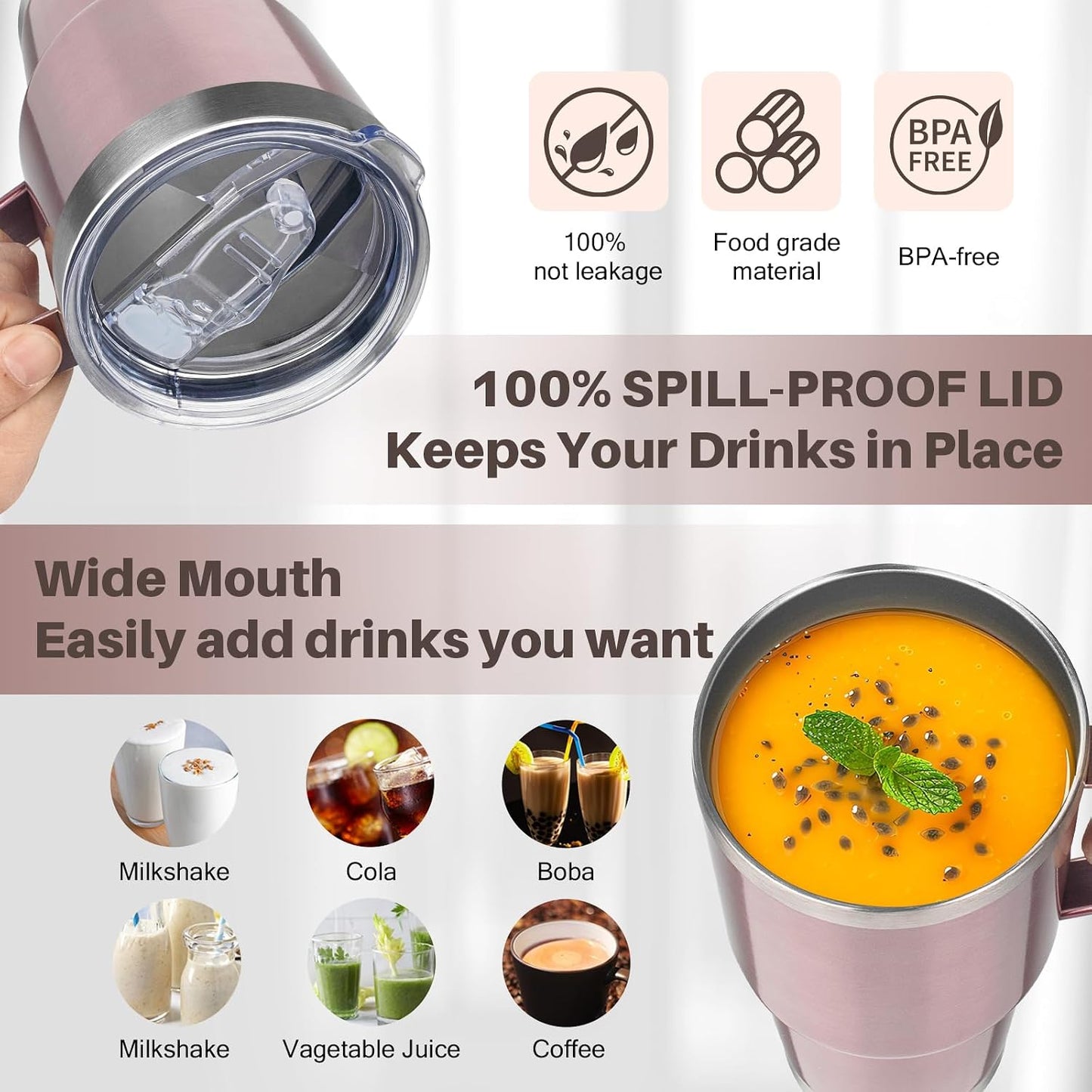 30 oz Tumbler with Handle, Stainless Steel Insulated Tumbler with Lid and Straw, Double Wall Vacuum Coffee Mug Tumbler, Insulated Coffee Thermal Cup for Cold and Hot (Yellow)