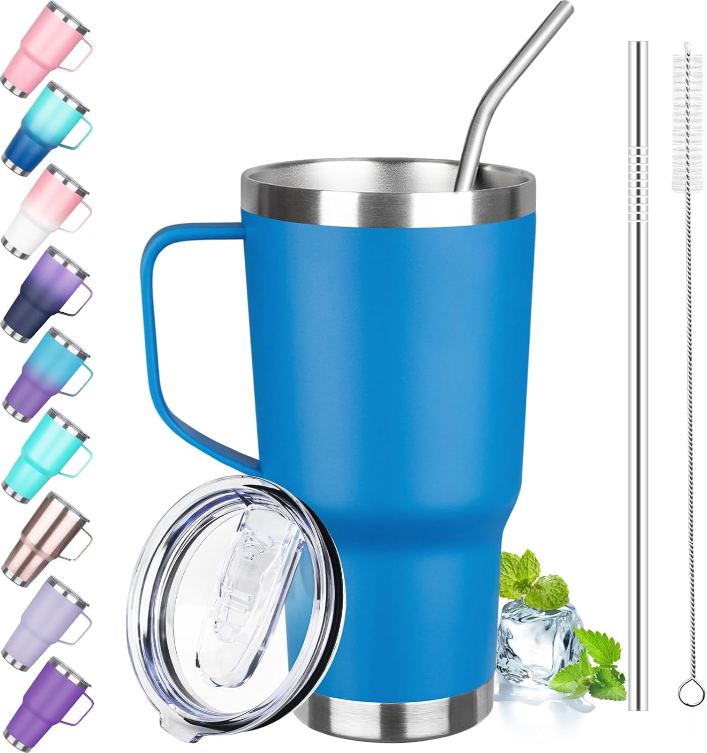 30 oz Tumbler with Handle, Stainless Steel Insulated Tumbler with Lid and Straw, Double Wall Vacuum Coffee Mug Tumbler, Insulated Coffee Thermal Cup for Cold and Hot (Yellow)