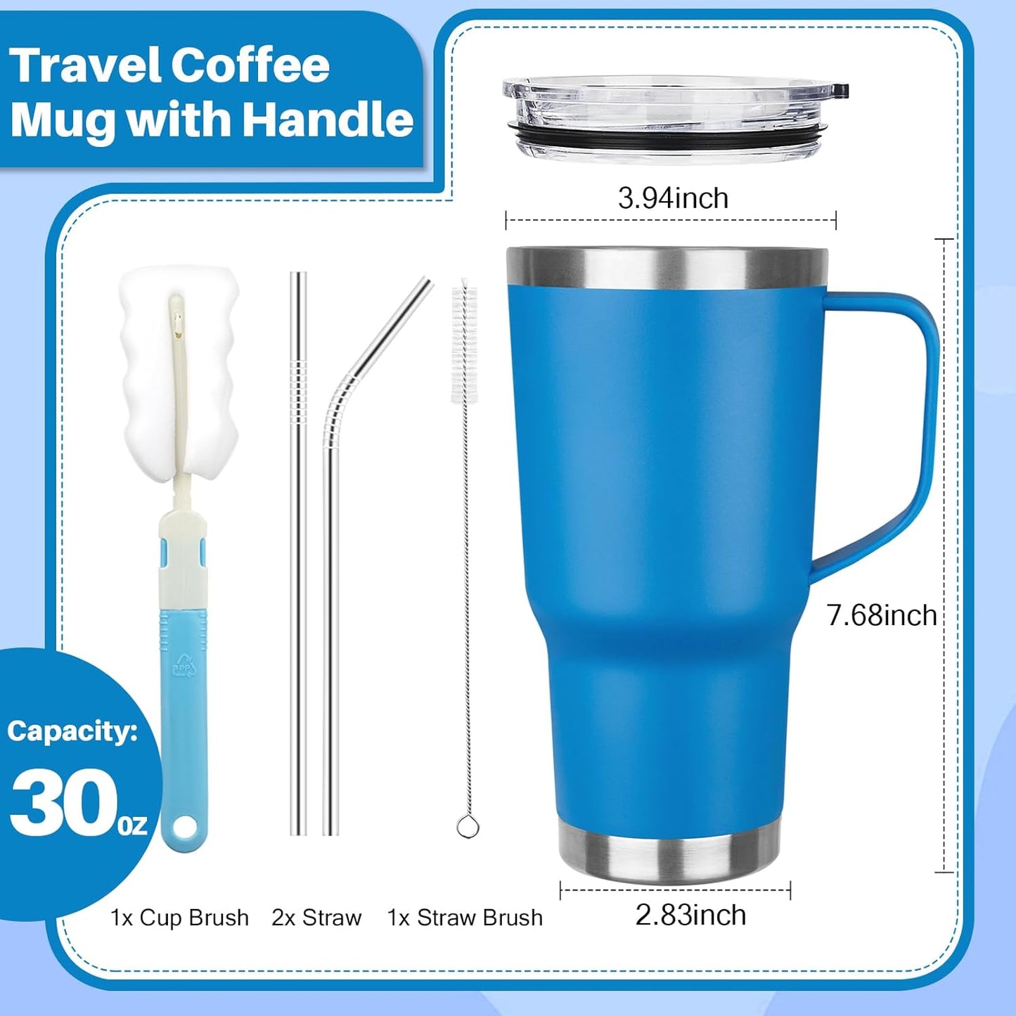 30 oz Tumbler with Handle, Stainless Steel Insulated Tumbler with Lid and Straw, Double Wall Vacuum Coffee Mug Tumbler, Insulated Coffee Thermal Cup for Cold and Hot (Yellow)
