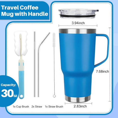 30 oz Tumbler with Handle, Stainless Steel Insulated Tumbler with Lid and Straw, Double Wall Vacuum Coffee Mug Tumbler, Insulated Coffee Thermal Cup for Cold and Hot (Yellow)