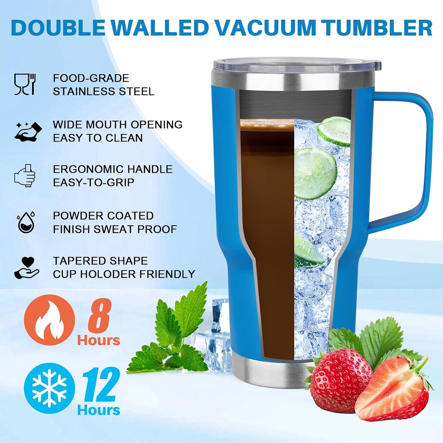 30 oz Tumbler with Handle, Stainless Steel Insulated Tumbler with Lid and Straw, Double Wall Vacuum Coffee Mug Tumbler, Insulated Coffee Thermal Cup for Cold and Hot (Yellow)