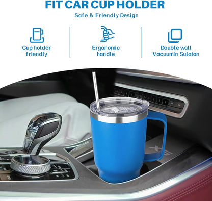 30 oz Tumbler with Handle, Stainless Steel Insulated Tumbler with Lid and Straw, Double Wall Vacuum Coffee Mug Tumbler, Insulated Coffee Thermal Cup for Cold and Hot (Yellow)