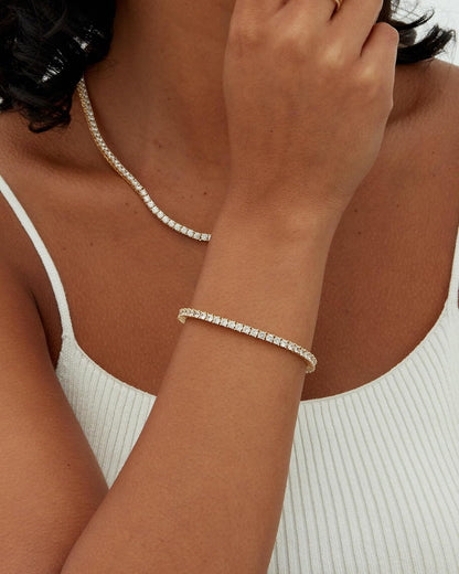 PAVOI 14K Gold Plated 3mm Cubic Zirconia Classic Tennis Bracelet | Gold Bracelets for Women | Stackable Bracelets for Women, 14K Gold Bracelets with CZ, Bracelet Stack