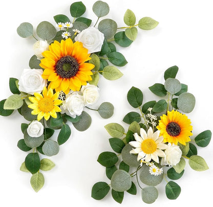 2 Pack Wedding Arch Faux Flowers,20 x 12 in Wedding Welcome Signs Floral Decoration,Wedding Ceremony Reception Backdrop Decor,Rose Floral Arrangement, Indoor Outdoor Faux Flower Swag (Yellow)