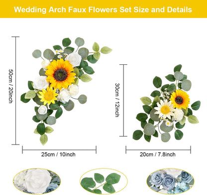 2 Pack Wedding Arch Faux Flowers,20 x 12 in Wedding Welcome Signs Floral Decoration,Wedding Ceremony Reception Backdrop Decor,Rose Floral Arrangement, Indoor Outdoor Faux Flower Swag (Yellow)