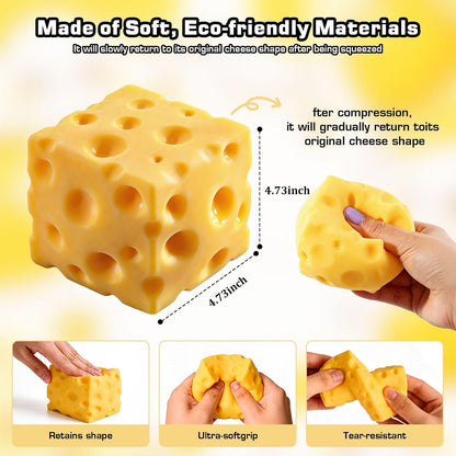 Giant Cheese Squishy, Slow Rising Stress Relief Gifts for Adults, 4.73Inch | Soft Giant Cheese Squishy Help Calm Anxiety. Easy to Clean, Portable, Safe TPR Material. Ideal for Office Home Travel, Yellow