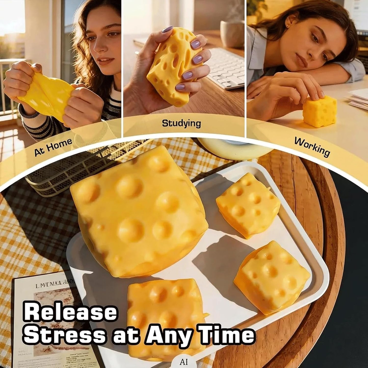 Giant Cheese Squishy, Slow Rising Stress Relief Gifts for Adults, 4.73Inch | Soft Giant Cheese Squishy Help Calm Anxiety. Easy to Clean, Portable, Safe TPR Material. Ideal for Office Home Travel, Yellow