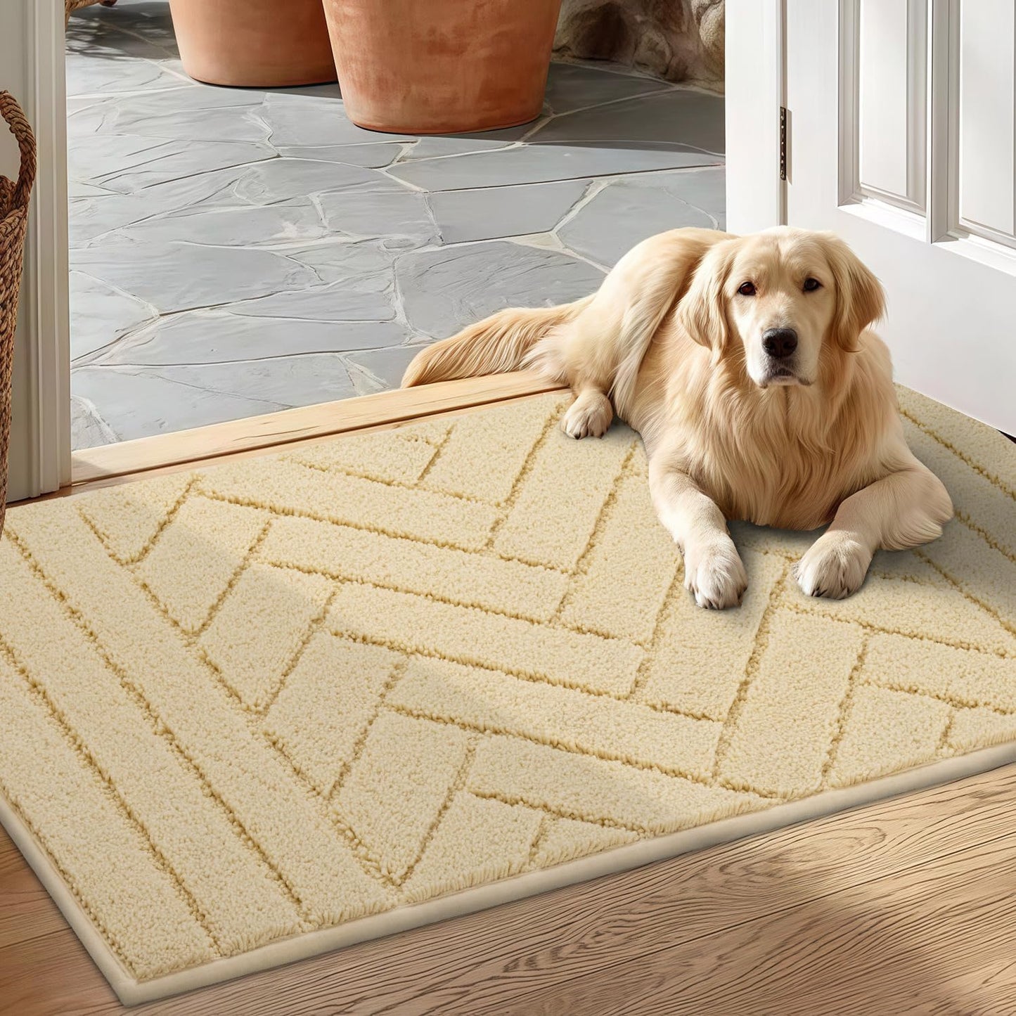 Indoor Doormat,Front Back Door Mat Rubber Backing Non Slip Door Mats 20"x32" Absorbent Resist Dirt Entrance Doormat Inside Floor Mats for Entryway Washable Low-Profile(Cream Yellow)