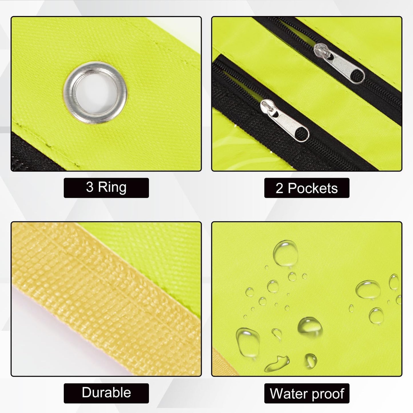 2 Pack 1 Inch Expandable Zipper Pencil Pouches with Clear Window for 3 Ring Binder, Suitable for School & Office（Yellow）